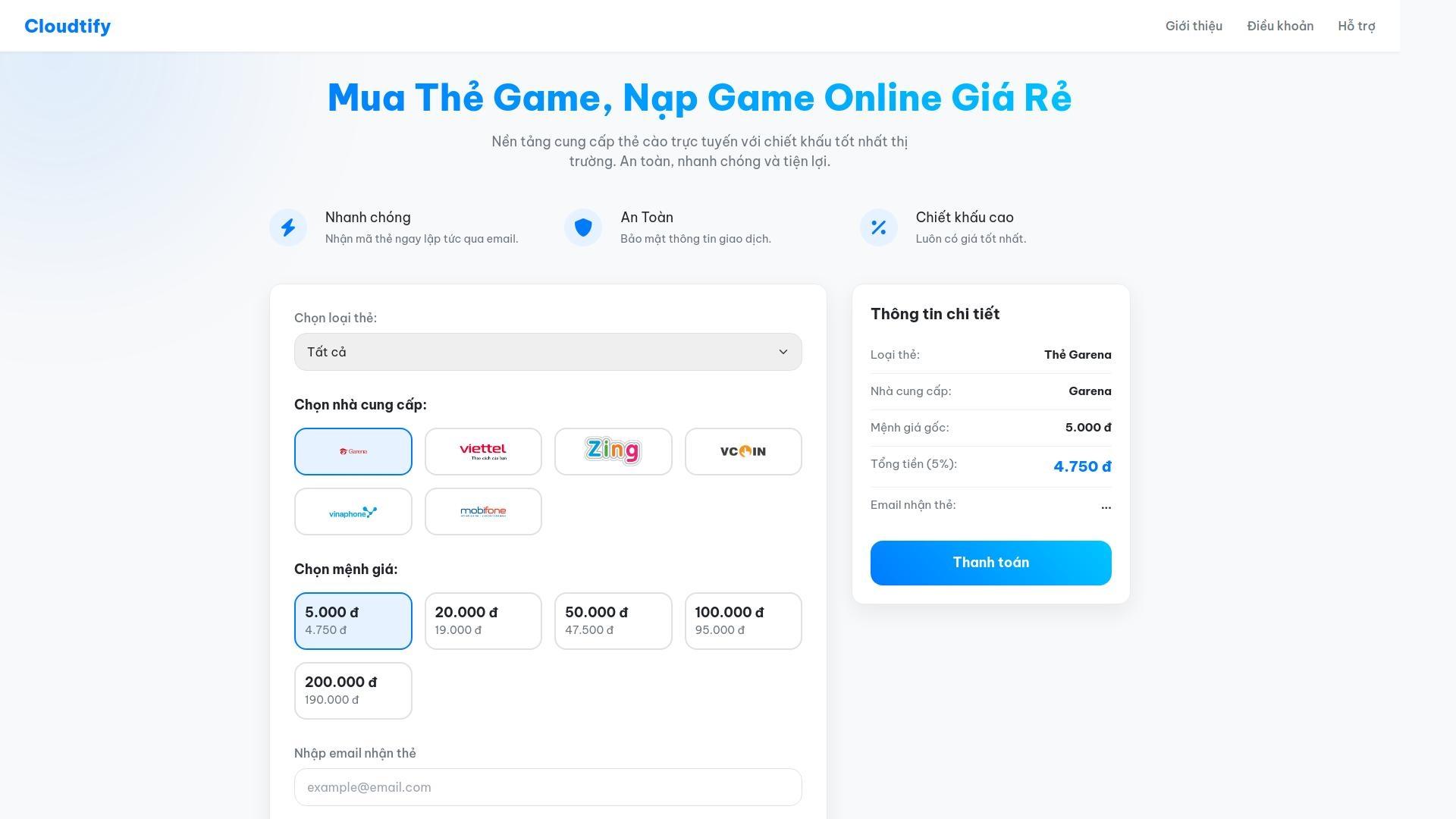 Mẫu Website Bán Thẻ Game, Thẻ Điện Thoại