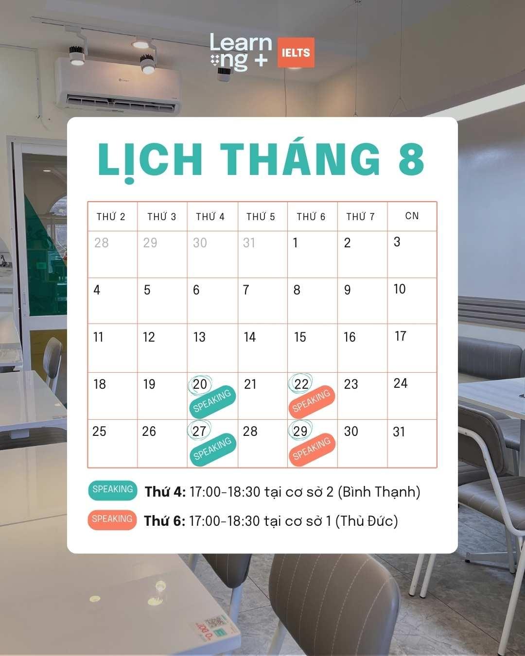 Lịch Speaking Feedback Day tháng 8/2025