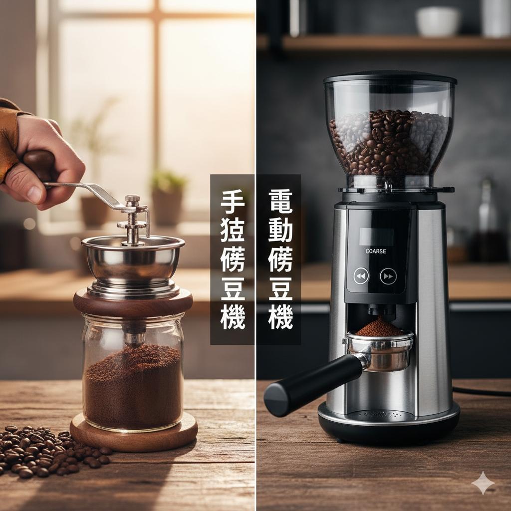 手搖磨豆機與電動磨豆機比較圖