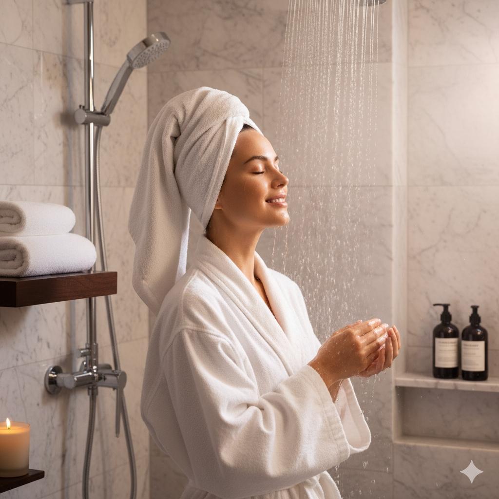 旅客在豪華浴室中享受軟水沐浴的舒適情境