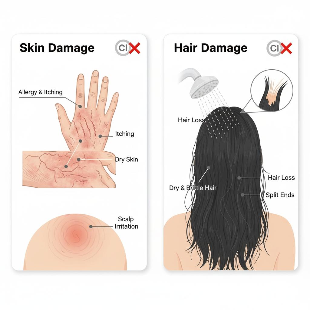 皮膚因含氯水過敏、乾燥、搔癢、髮質受損