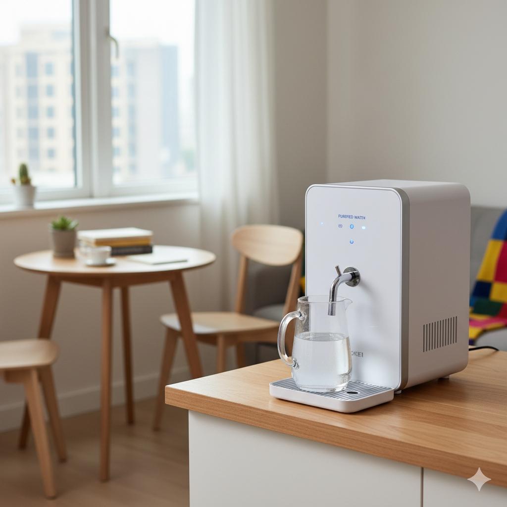 租屋族福音:佳津桌上型飲水機輕鬆擺放 佳津桌上型免安裝飲水機放置於租屋處情境圖
