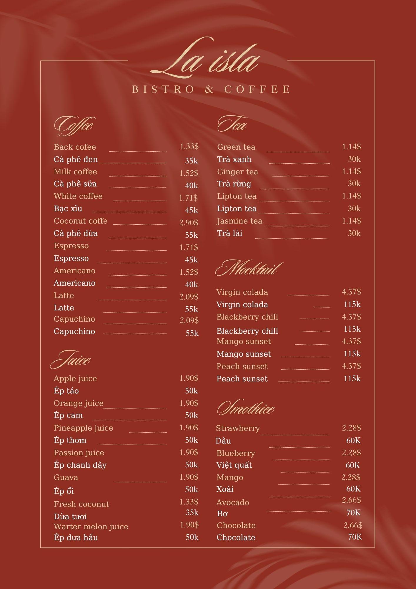 La Isla Drink List 2