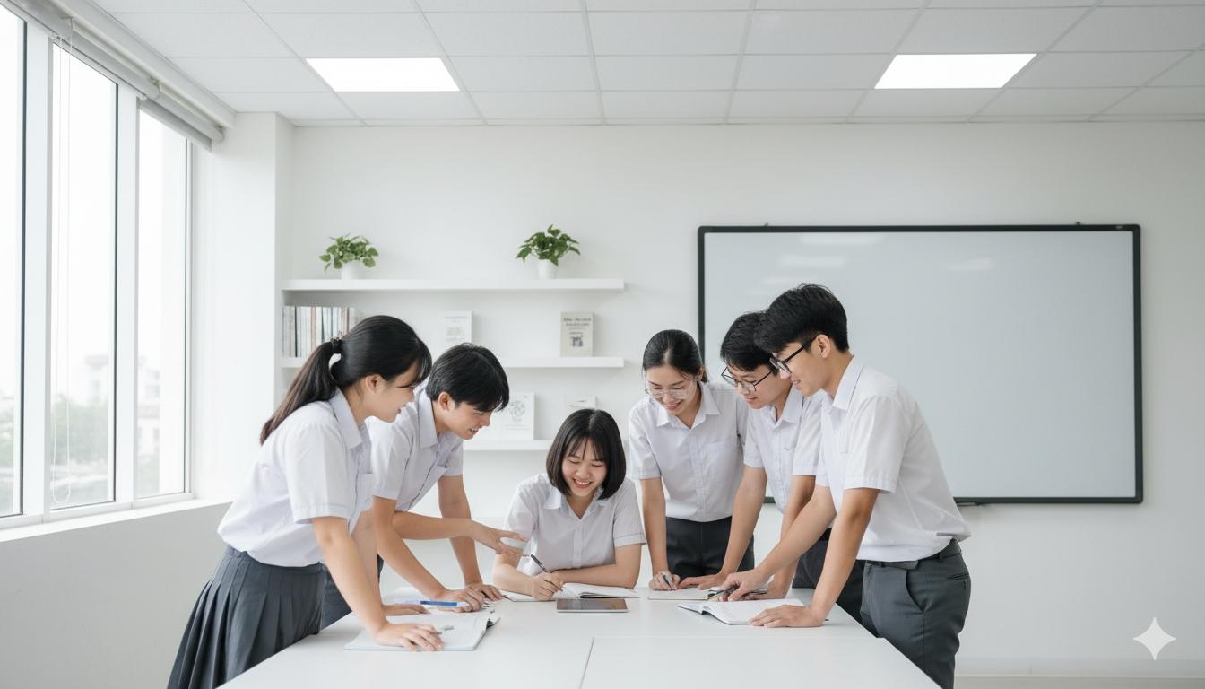 hoc-vien-gdtx-viet-my-hoc-nhom Học viên GDTX Việt Mỹ làm việc nhóm