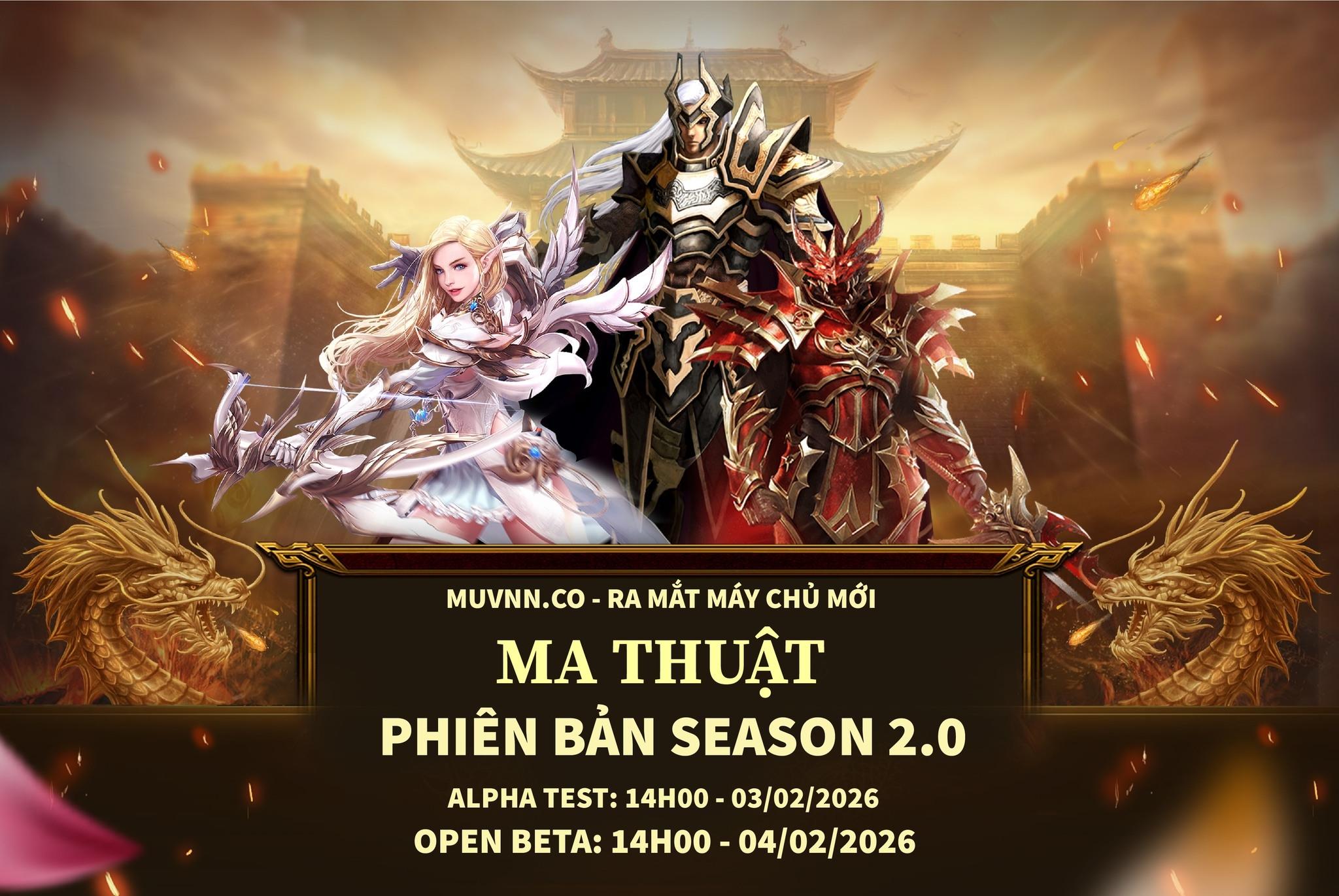 Mu mới ra, MUVNN - Season 2.0, muvnn.co, Mu Online, Mu Season 2 mới ra, Mu Test tháng 02 2026, Không TOP Nạp, Server Cày Chay, Mu Online Season 2