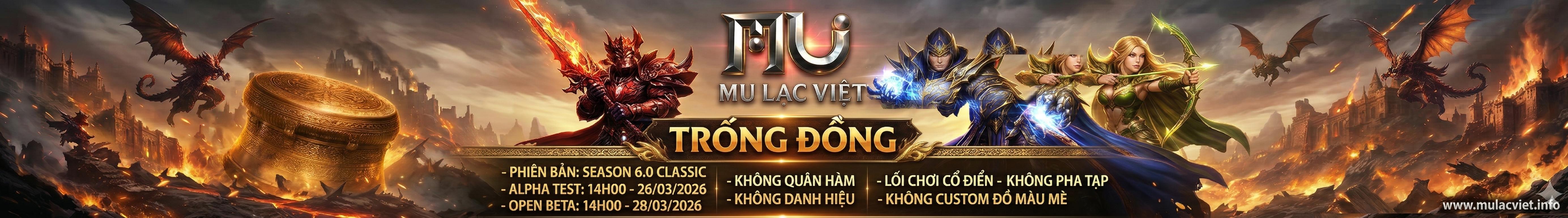 Mu mới ra, MU Lạc Việt, mulacviet.info, Mu Online, Mu Season 6 mới ra, Mu Test tháng 03 2026, Không Tu Chân, Không Danh Hiệu, Mu Online Season 6