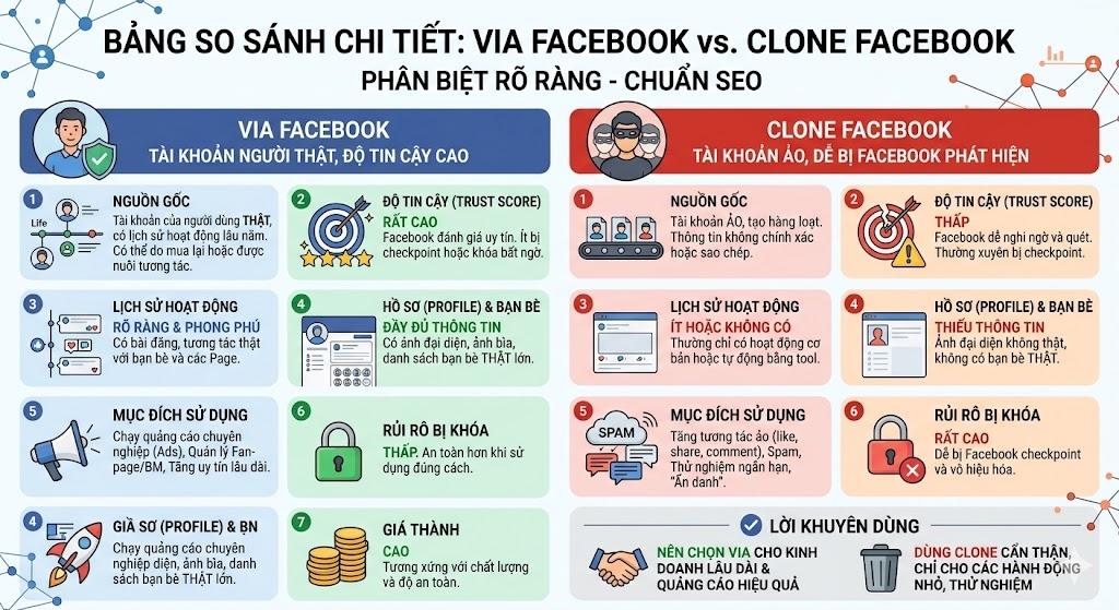 Phân biệt Via và Clone Facebook