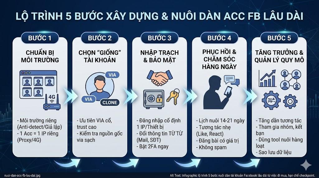 Cách xây dựng dàn tài khoản nuôi lâu dài từ việc mua FB
