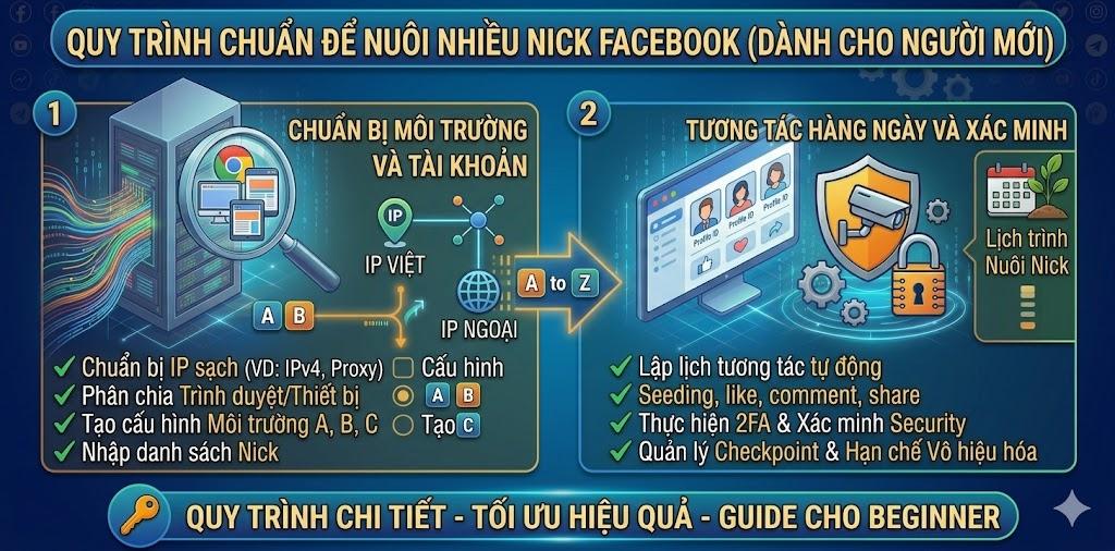 Kỹ thuật cấu trúc hạ tầng nuôi Nick Facebook số lượng lớn phối hợp Proxy và Dcom