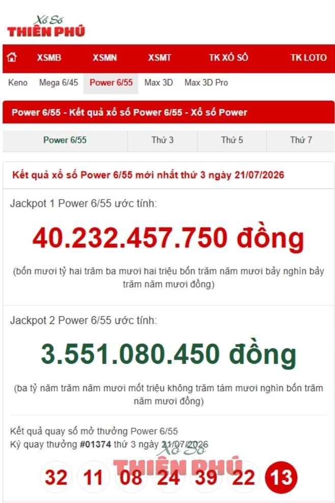 Xổ số Power 655 ngày 23/07/2026