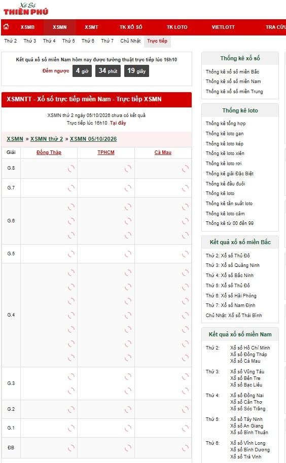 Xổ số miền Nam trực tiếp